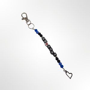Go Away Heart Keychain Black Blue Glass Beads Handmade Accessory